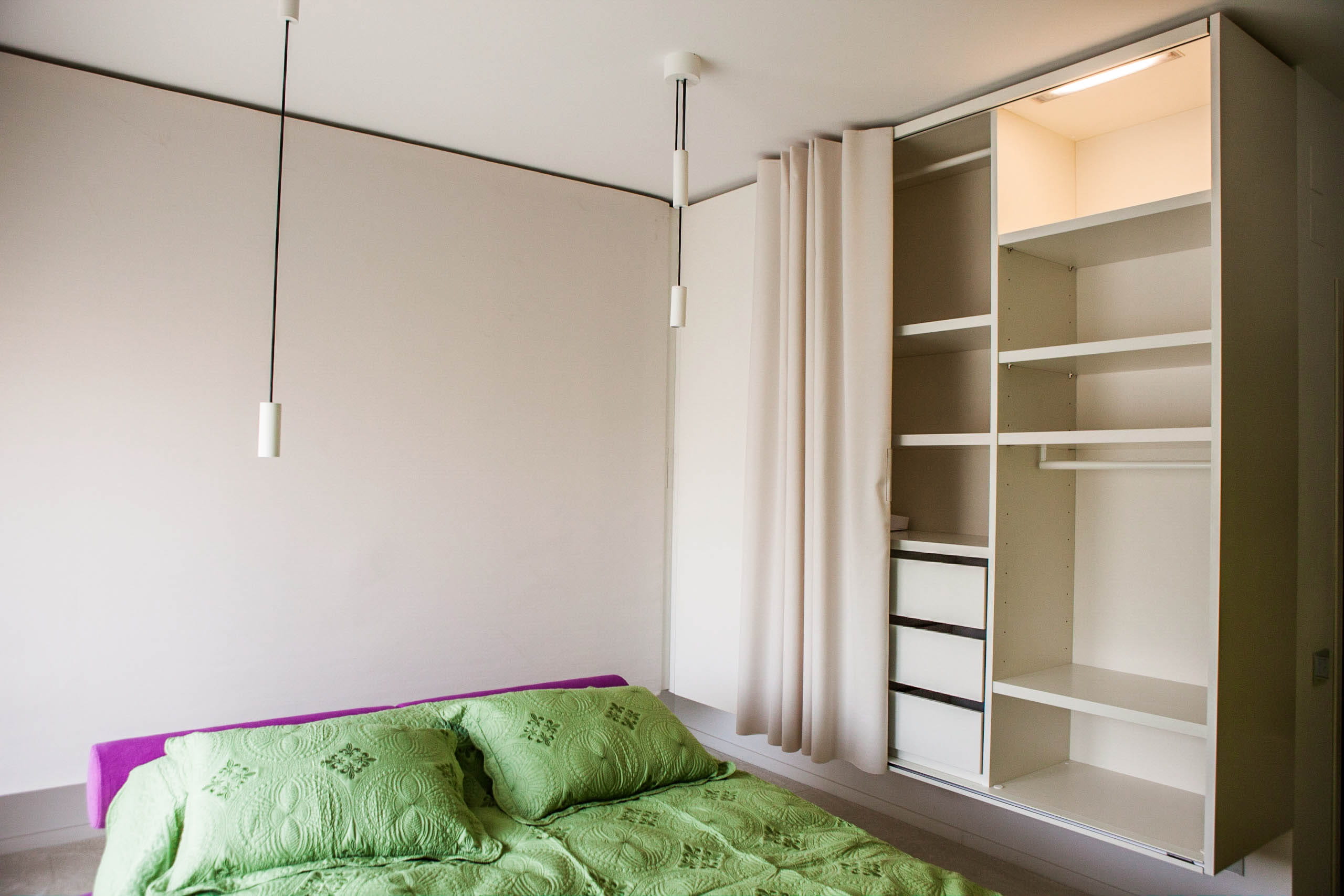 Bucharest Apartment — Bedroom and floating storage